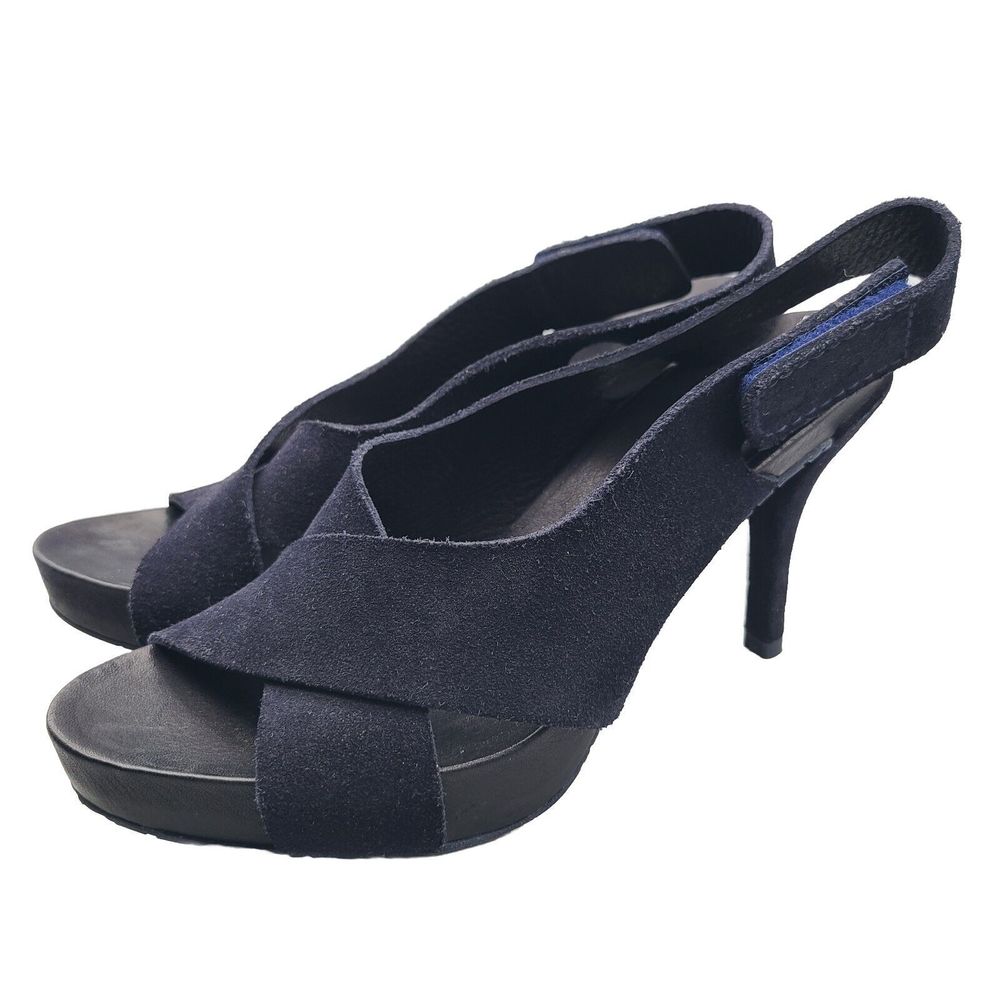 Pedro Garcia Women Heel Platform Sandals Navy Suede Sz EU 37.5 US 7.5 Worn Once